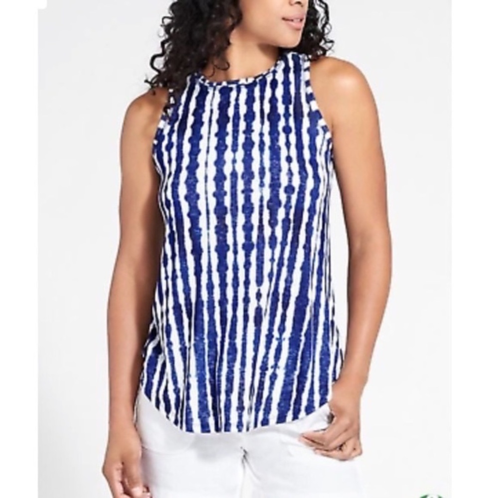 Athleta Blue & White Tie Dye Breezy Racerback Tunic Tank Top Size xs